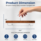 SereneLife Wooden Pants Hangers, 30-Pack Hangers with Adjustable Clips and Anti-Rust Swivel Hook, Space-Saving Pant Organizer for Closet, Ideal for Jeans, Slacks, Shorts, Trousers, Skirts (Retro)