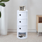 4-Tier Round Nightstand with Storage, Modern White ABS Bedside Table, 40KG Load-Bearing Side Table with Sliding Doors, 12.6"x30" Multifunctional End Table for Bedroom, Living Room, Office