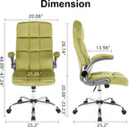 Comfy Green Office Chair with Flip up Arms for Women, Height Adjustable Fabric Swivel Rocking Chair, Velvet Office Desk Chairs Makeup Vanity Chair with Back and Wheels