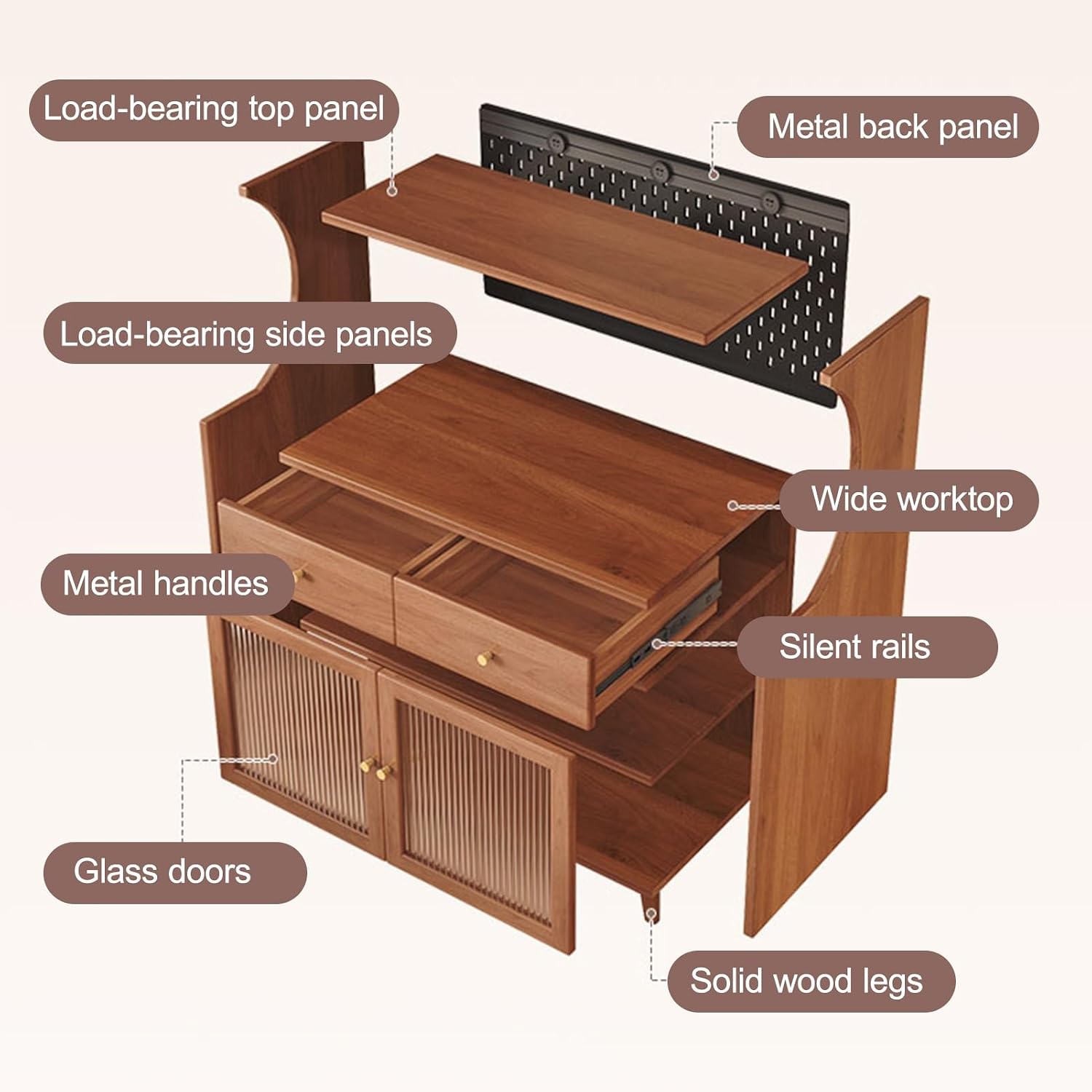 Kitchen Pantry Cabinet, Tall Storage Cabinet with Drawer, Freestanding Kitchen Cupboard, Coffee Bar Workstation, for Dining Room, Living Room(Brown,120x70cm/47.2x27.6in)