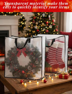 HFKPJRT 10 Pack Wreath Storage Bag, 26" 90 L Garland Container, Wreath Bags for Halloween Christmas Decorations, Large Clear Moving Bags with Handle, Under The Bed Storage for Bedding, Clothing, Toys
