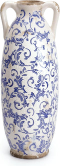 VICTOR & TERESA Blue and White Floor Vase for Pampas Grass, 11'' Tall Vase for Home Decor, Ceramic Farmhouse Decorative Large Vases for Flower, Mantel, Living Room, Shelf, Centerpieces, Gift for Mom