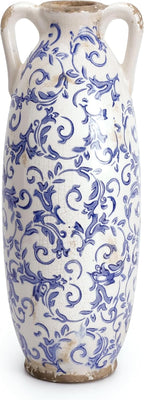 VICTOR & TERESA Blue and White Floor Vase for Pampas Grass, 11'' Tall Vase for Home Decor, Ceramic Farmhouse Decorative Large Vases for Flower, Mantel, Living Room, Shelf, Centerpieces, Gift for Mom