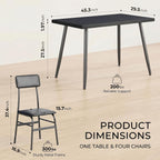 Gizoon Dining Table Set for 4, Modern Kitchen Table with Chairs, Black | Wood Top & Upholstered Chairs, 5-Piece Set for Apartment and Small Spaces, Comedor de 4 Sillas y Mesa