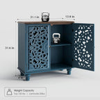 Jiansu furni Sideboard Buffet Cabinet with Storage, 31.6" High Accent Cabinet with 2 Carved Doors, Sturdy Storage Organizer with Solid Wood Bun Feet for Kitchen Coffee Bar, Blue & Walnut