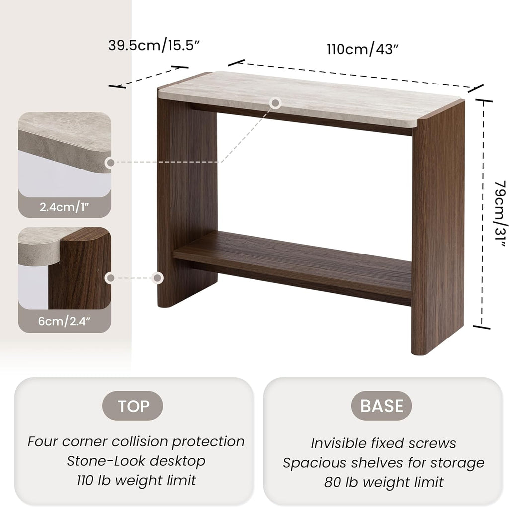 SUNBURY Modern Console Table with Faux Marble Top, 43 Inches Entryway Console Table with Open Shelf, Sofa Table Behind Couch for Hallwa, Living Room, Entrance