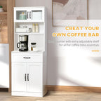 63.5in Premium Elegant 4-Door White Freestanding Kitchen Buffet Cabinet with Hutch Adjustable Shelves & Coffee Bar Modern Design