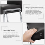 Modern Dining Chair Set of 2, Comfortable Dining Chair with Thick Cushions, Upholstered Leather Kitchen Side Chair with Metal Feet for Home, Kitchen, Living Room, Dining Room and Cafeteria, Black
