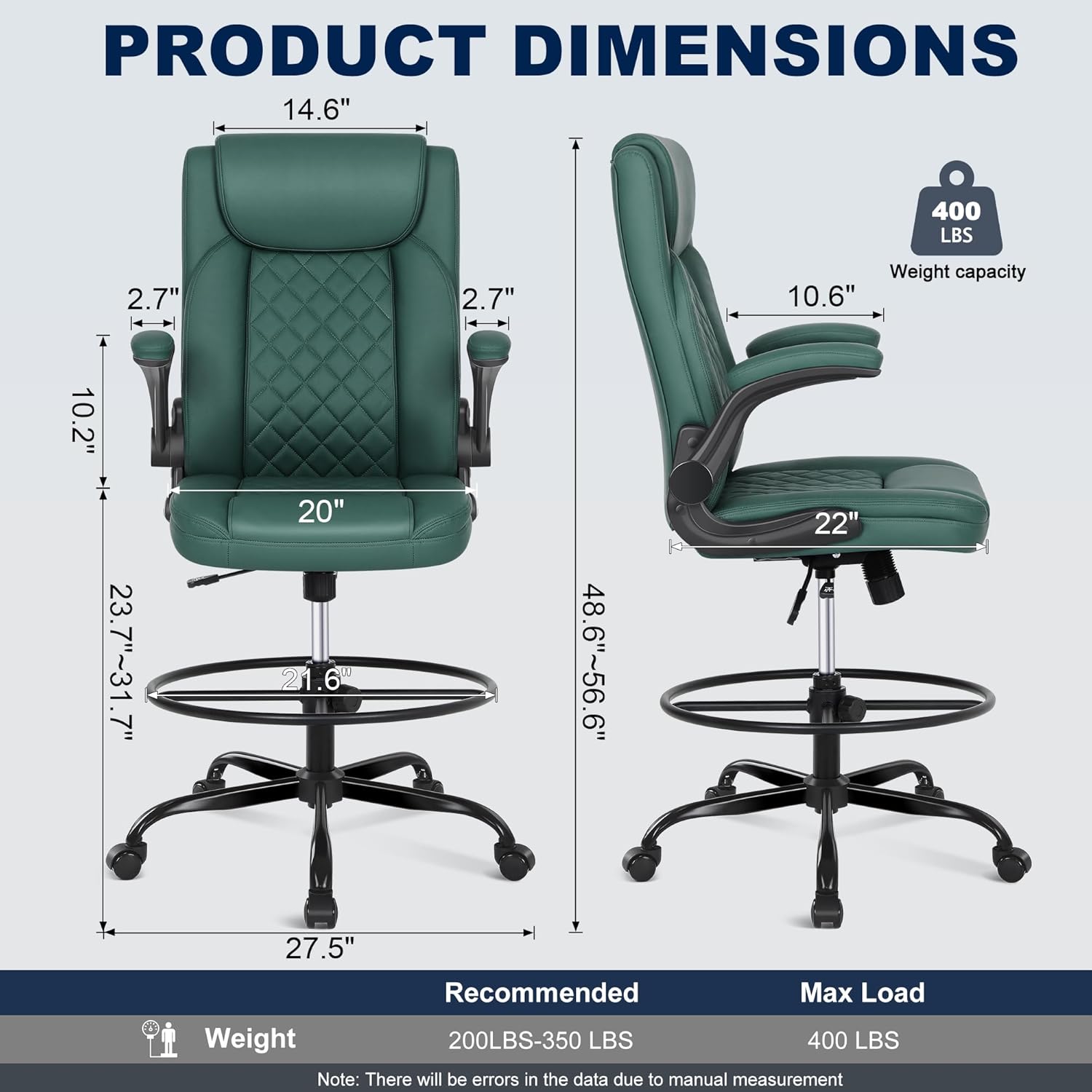 Misolant Drafting Chair, Tall Office Chair for Standing Desk, PU Leather Counter Computer Chairs with Adjustable Height, Rocking Function, 360° Swivel Wheels for Bar Office