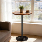 Side Table, Round End Table, Small Drink Table for Small Spaces, Modern Accent Nightstand with Natural Marble Base for Living Room, Bedroom,Bathroom Corners, and Office (Rustic Brown)