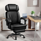 PRETZI Executive Office Chair 400LBS, Ergonomic Office Chair with Foot Rest, Heavy Duty Desk Chair for Home Office, Reclining High Back PU Leather Computer Chair Comfy, Black