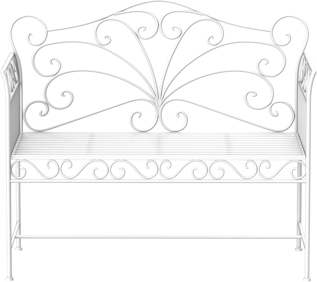 Garden Bench, 43" Cream White Metal Outdoor Patio Bench Park Bench with Armrests, Porch Bench Seat for Backyard Poolside Lawn Garden Deck Seating