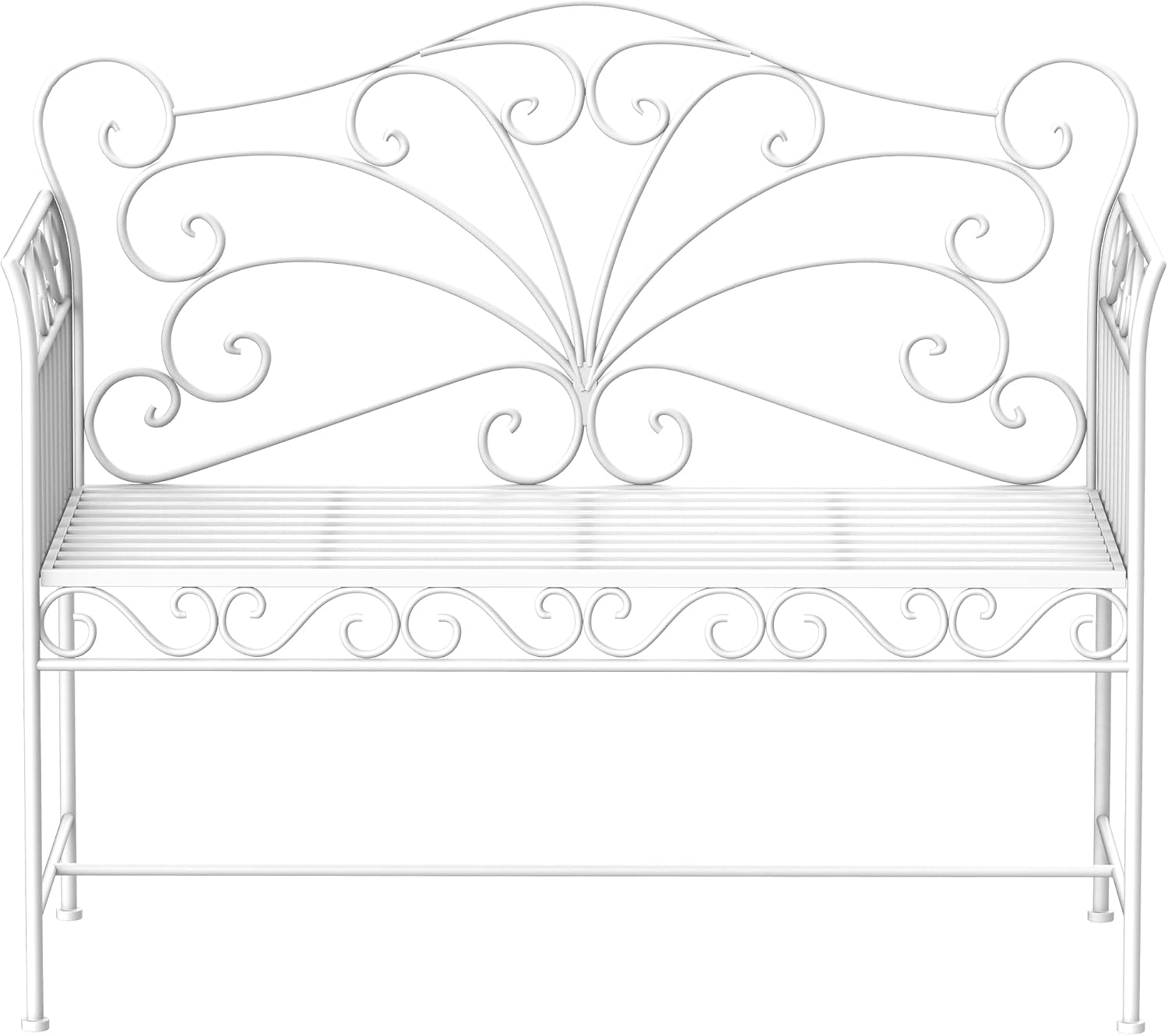 Garden Bench, 43" Cream White Metal Outdoor Patio Bench Park Bench with Armrests, Porch Bench Seat for Backyard Poolside Lawn Garden Deck Seating