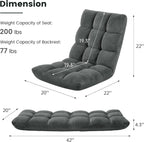 Murago Folding Floor Chair with Back Support for Adults, Adjustable Japanese Meditation; Portable Gaming Chair Recliner Seat with Comfy Cushion, for Teens, Dark Grey