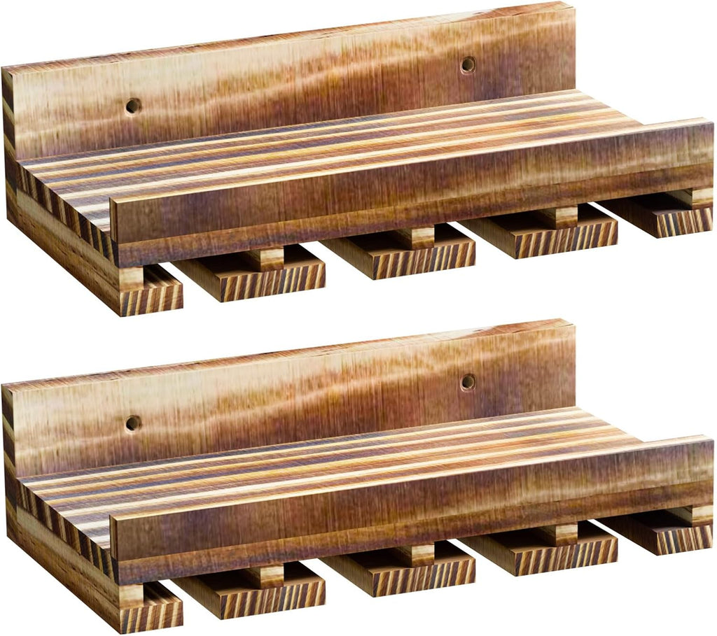 Homde Wall Mounted Wine Rack Set, 2 Pack Pine Wood Wine Racks with Glass Holder, Rustic Farmhouse Floating Bar Shelves for Liquor Bottles & Stemware for Home Bar/Kitchen/Living Room Decor