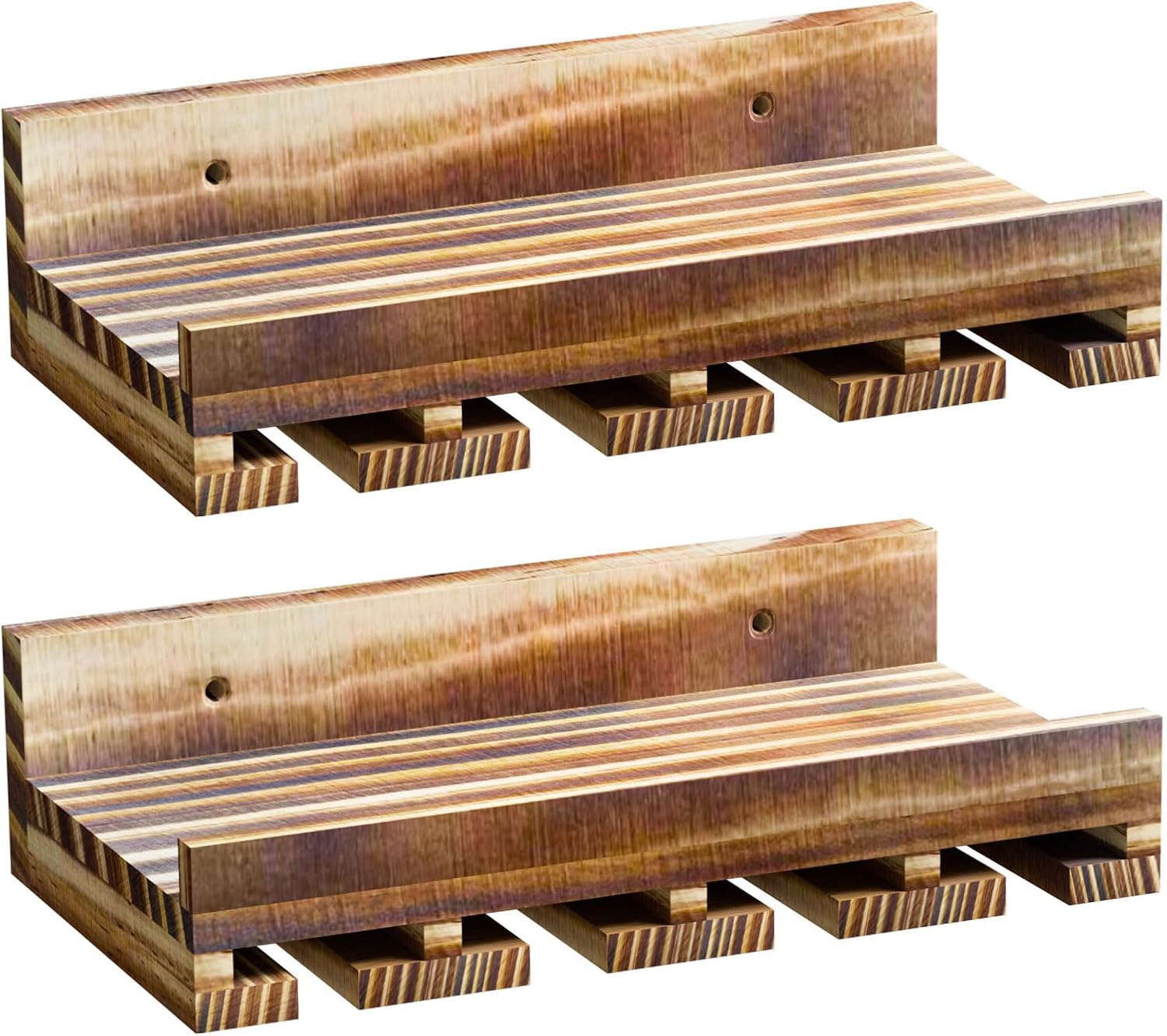 Homde Wall Mounted Wine Rack Set, 2 Pack Pine Wood Wine Racks with Glass Holder, Rustic Farmhouse Floating Bar Shelves for Liquor Bottles & Stemware for Home Bar/Kitchen/Living Room Decor