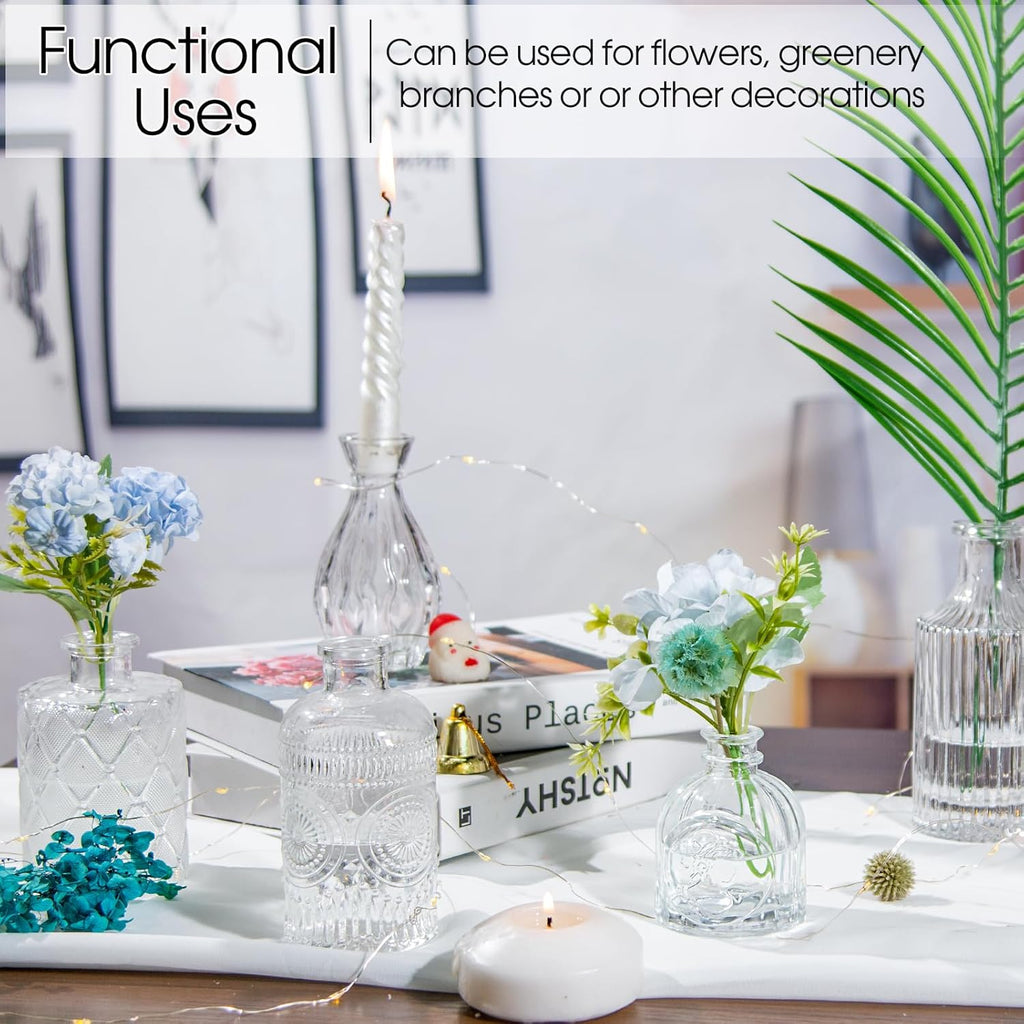 TBWIND Glass Bud Vases Set of 12, Small Vases for Centerpieces, Vintage Mini Vases for Wedding Decor, Clear Glass Bud Vase in Bulk, Office and Home Table Flower Décor