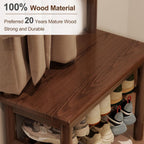 AQIMUELE Hall Tree, Coat Rack with Shoe Storage, Wooden Hall Tree with Bench, 11 Hooks and 2-Tier Storage Shelves, Entryway Bench with Coat Rack (23.6" - Deep Walnut)