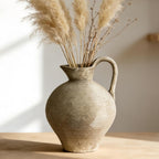 Ceramic Rustic Farmhouse Vase with Handle, 8.8 Inch Beige Vintage Vase, Rustic Ceramic Pottery for Home Decor, Farmhouse Decor Centerpiece for Kitchen, Living Room, Entryway