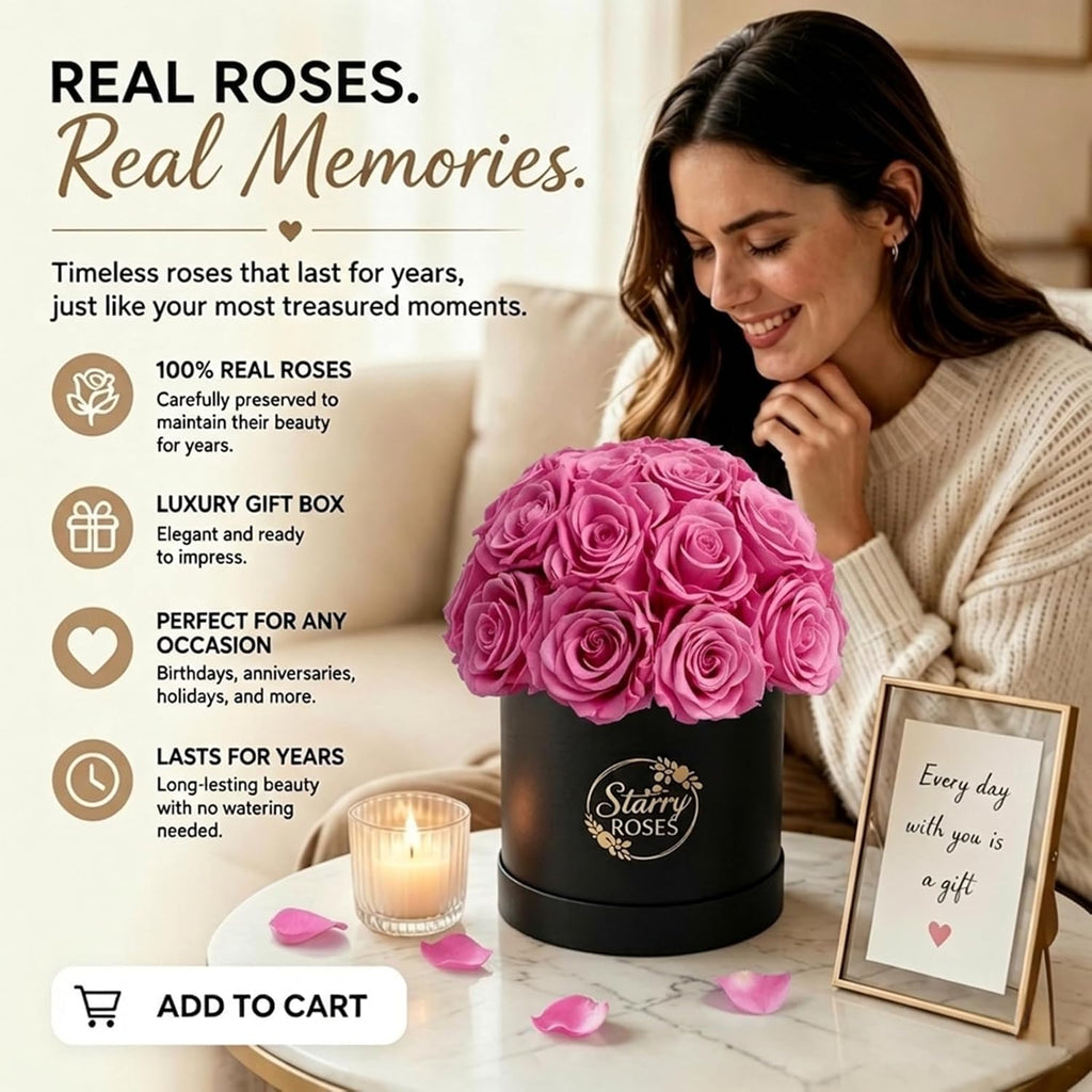 24 Preserved Roses in Luxury Box, Romantic Forever Flowers Gift for Her, Birthday Gifts for Women, Anniversary, Mothers Day & Graduation Gifts for Mom, Wife, Girlfriend (Pink)