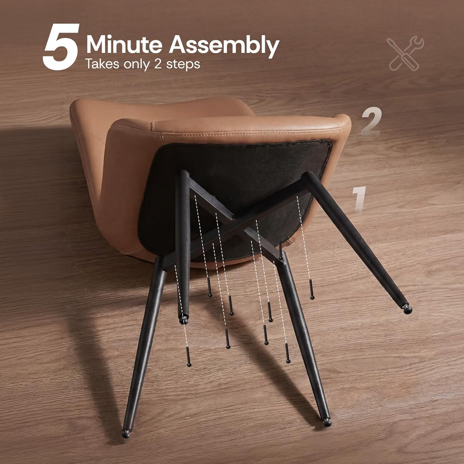 Modern Dining Chairs Set of 4, Faux Leather Modern Mid-Century Kitchen Chairs with Ergonomic Backrest & Heavy Duty X-Shape Base Metal Legs, Kitchen Chairs for Home Cafe,Brown