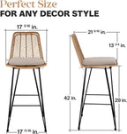 IDZO 400lbs Capacity Rattan Bar Stools Set of 2, 29-Inch Height, Outdoor & Indoor Use, Comfort Cushion, Solid Steel Frame, Durable Powder Coating, Easy Assembly, Ideal for Kitchen Island & Patio