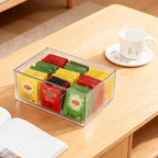 Rainmae Tea Bags Organizer Clear Acrylic Teabag Drawer Holder with 9 Compartments Stackable Tea Caddy Water Flavor Packet Storage Drawer for Counter, Countertop, Kitchen