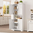 70” Tall Kitchen Pantry Cabinet with Doors & Adjustable Shelves, Modern Freestanding Storage Hutch, Sturdy Wood Buffet Organizer for Kitchen, Living Room, Bathroom, Laundry Room