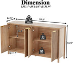 Fluted Sideboard Buffet Cabinet, 55" Large Storage Buffet Cabinet with 4 Doors and Adjustable Shelves, Modern Sideboard Console Table for Living Room,Entryway,Dinning Room,Kitchen-Grey