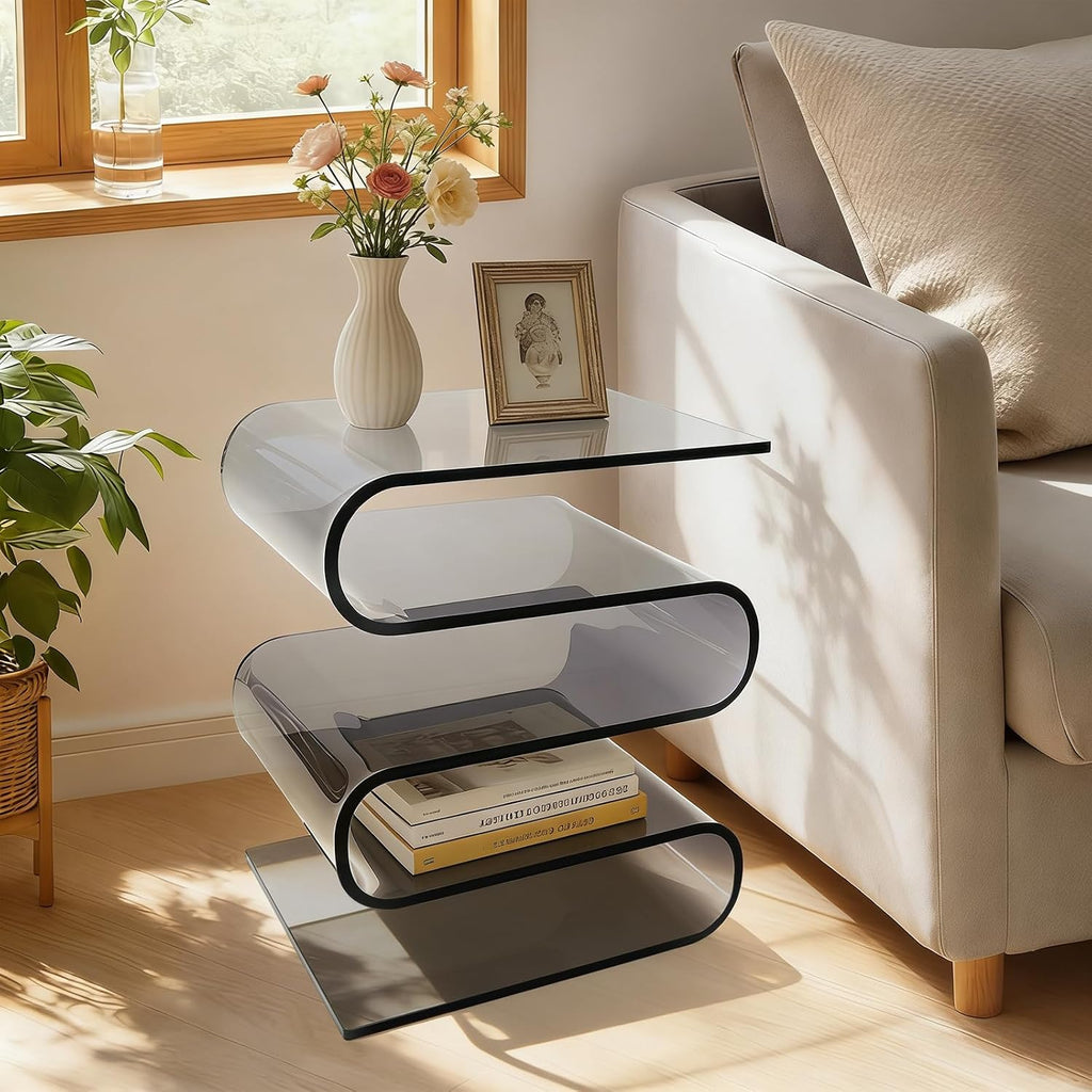 S-Shaped Acrylic End Table, Side Table for Living Room, Bedside Table for Bedroom, Modern Furniture Organizer