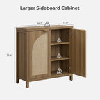 SICOTAS 68" W Rattan Sideboard Buffet Cabinet with Storage Set of 2, Mid Century Modern Credenza with Arch Doors & Shelves Farmhouse Coffee Bar Media Console Cabinets for Living Room, Entryway