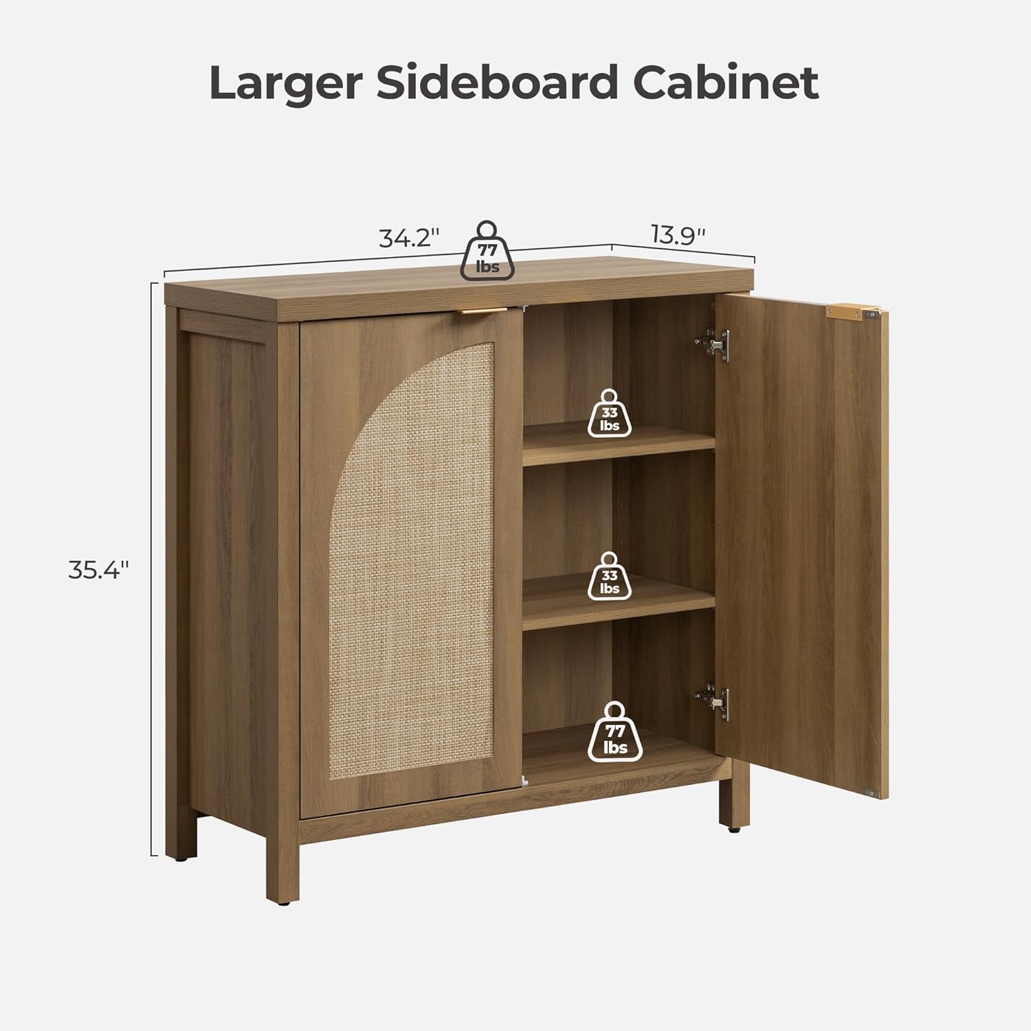 SICOTAS 68" W Rattan Sideboard Buffet Cabinet with Storage Set of 2, Mid Century Modern Credenza with Arch Doors & Shelves Farmhouse Coffee Bar Media Console Cabinets for Living Room, Entryway