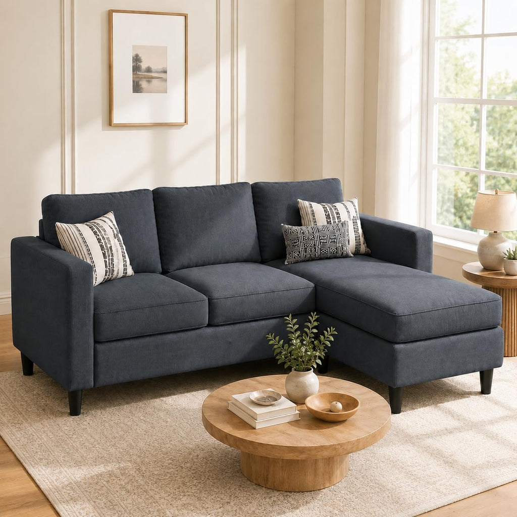 73.6" Convertible Sectional Sofa Couch with Reversible Ottoman, Modern 3-Seater L-Shaped Couch for Small Spaces, Compact Sofa for Studio Apartment, Living Room & Office, Easy Assembly (Gray)