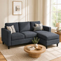 73.6" Convertible Sectional Sofa Couch with Reversible Ottoman, Modern 3-Seater L-Shaped Couch for Small Spaces, Compact Sofa for Studio Apartment, Living Room & Office, Easy Assembly (Gray)
