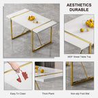 Ebullient 7-Piece White Dining Table Set for 6, Modern Gold Table & Chairs | 55" White MDF Table, 6 Padded Faux Leather Chairs, Gold Frames, 1.57" Thick Top, Reinforced Base, Easy-Clean, Easy Assembly