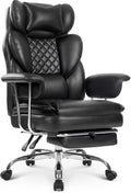 NEO Chair Big and Tall Offie Chair Gaming Computer Chair High Back Heavy Duty Desk Chai with Lumbar Support Adjustable Recliner Footrest Wide Seat Leather Executive Home with Wheels (Leather Black)