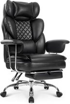 NEO Chair Big and Tall Offie Chair Gaming Computer Chair High Back Heavy Duty Desk Chai with Lumbar Support Adjustable Recliner Footrest Wide Seat Leather Executive Home with Wheels (Leather Black)