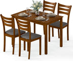 Giantex Dining Table Set for 4, Rectangular Kitchen Table Set w/ 4 Upholstered Chairs & Solid Rubber Wood Frame, Space-Saving Farmhouse Dinette Set for Small Space, Dining Room, Breakfast Nook