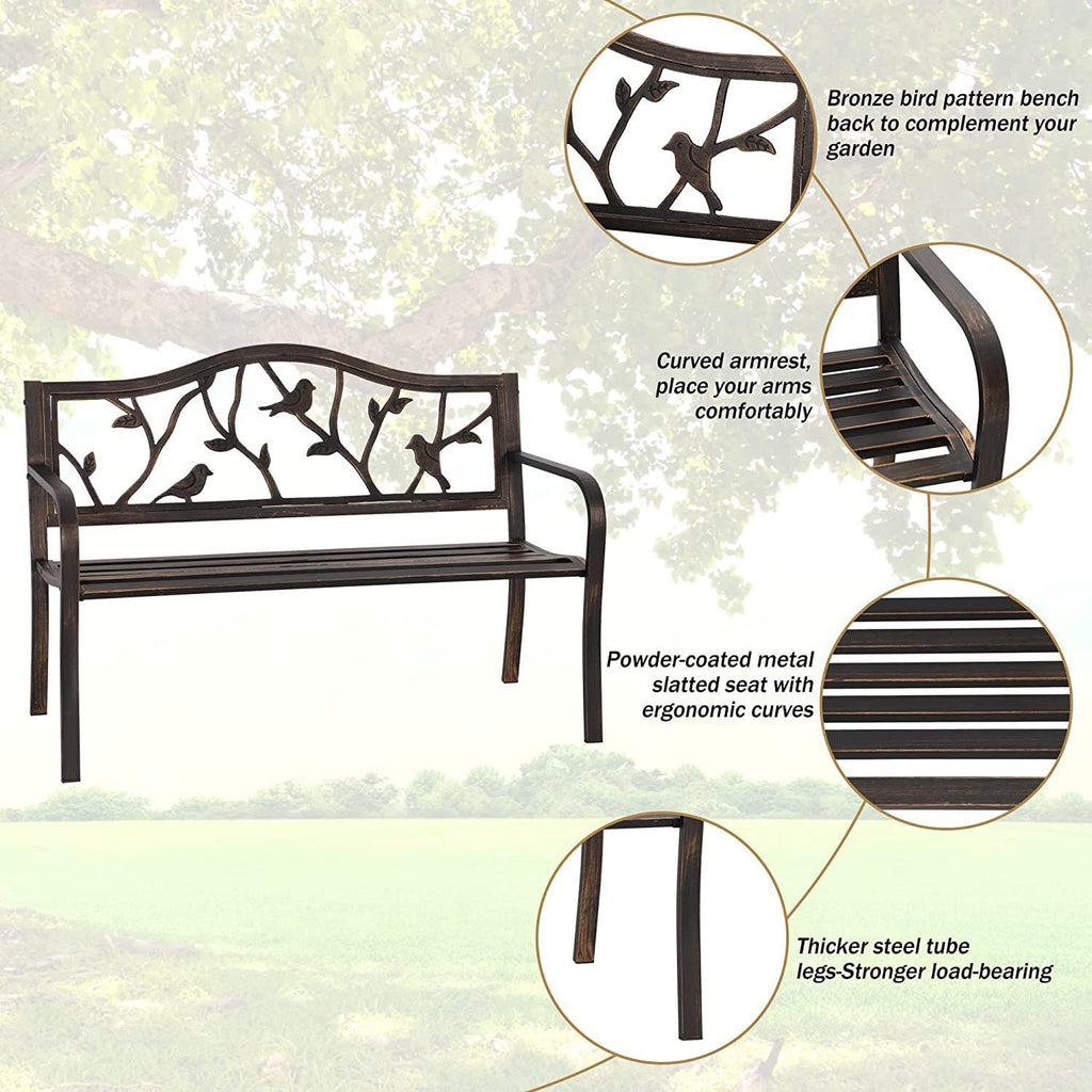 Outdoor Bench Patio Chair Metal Garden Furniture Deck Backyard Park Porch Seat