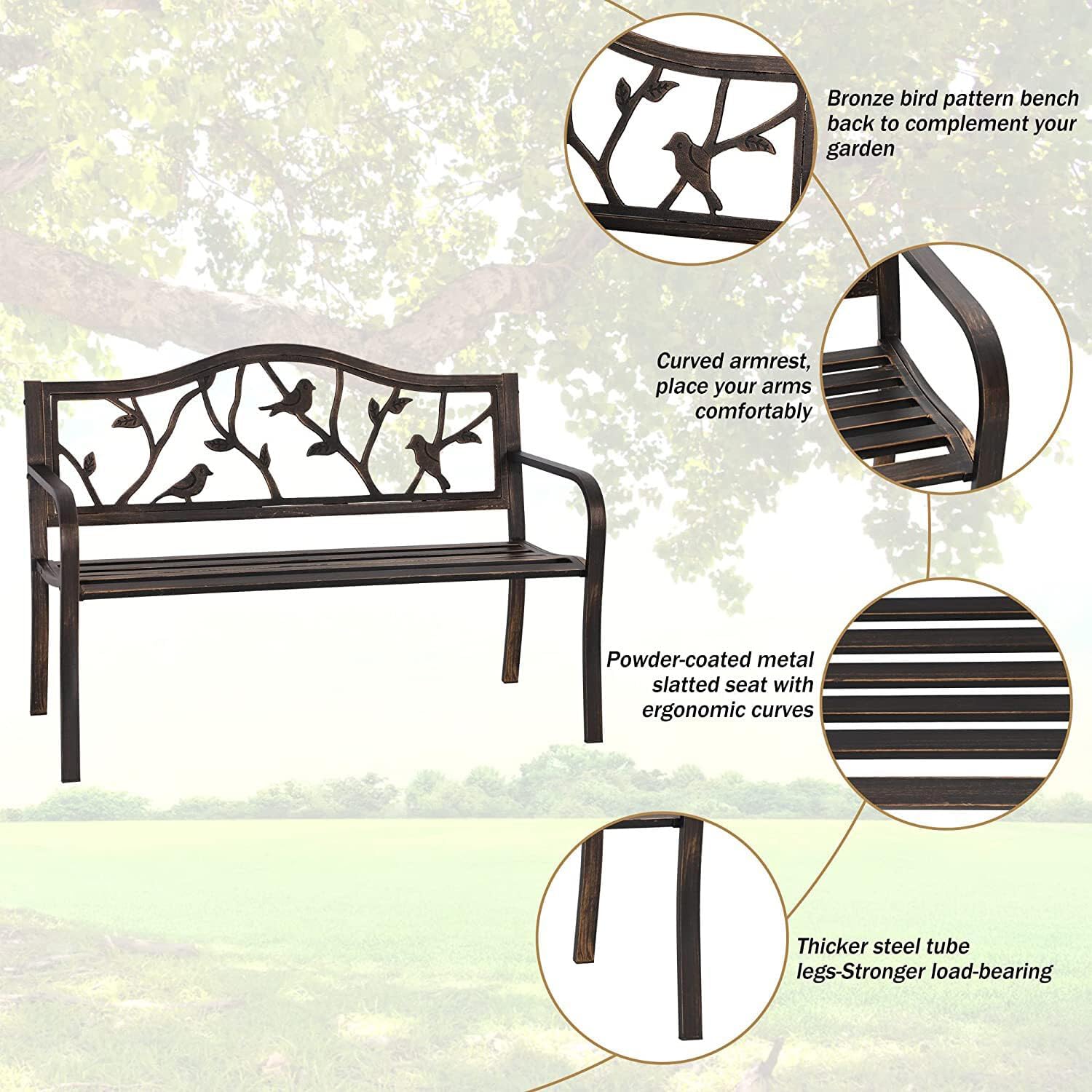 Outdoor Bench Patio Chair Metal Garden Furniture Deck Backyard Park Porch Seat