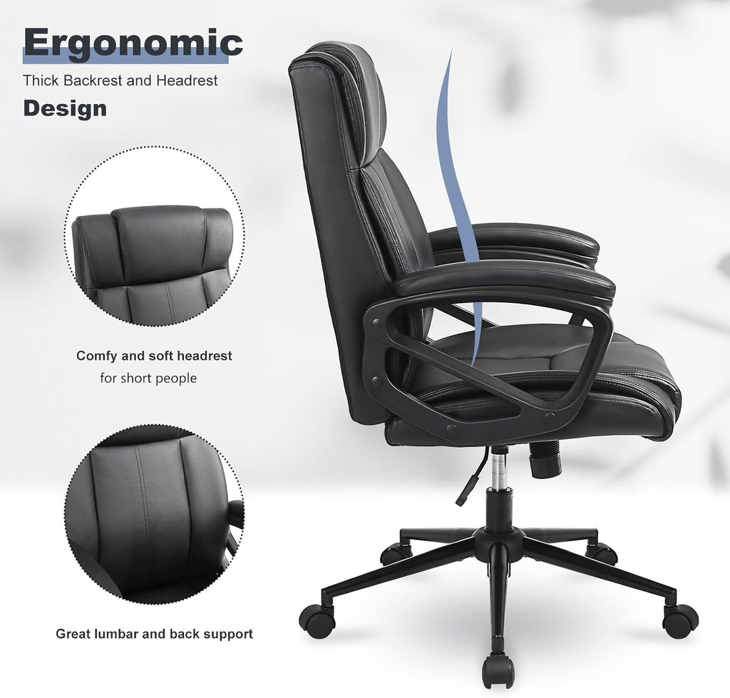 Executive Office Chair with Thicken Armrest, Ergonomic Home Office Desk Chair with Lumbar Support, Upholstered PU Leather Computer Gaming Chair for Home/Office, Black