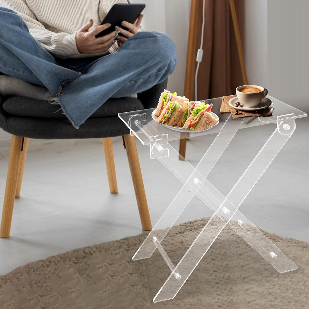 Acrylic Folding Table TV Tray, Foldable Acrylic Computer Stand, X Table Leg Type Space Saving Side Tables for Living Room Bedroom