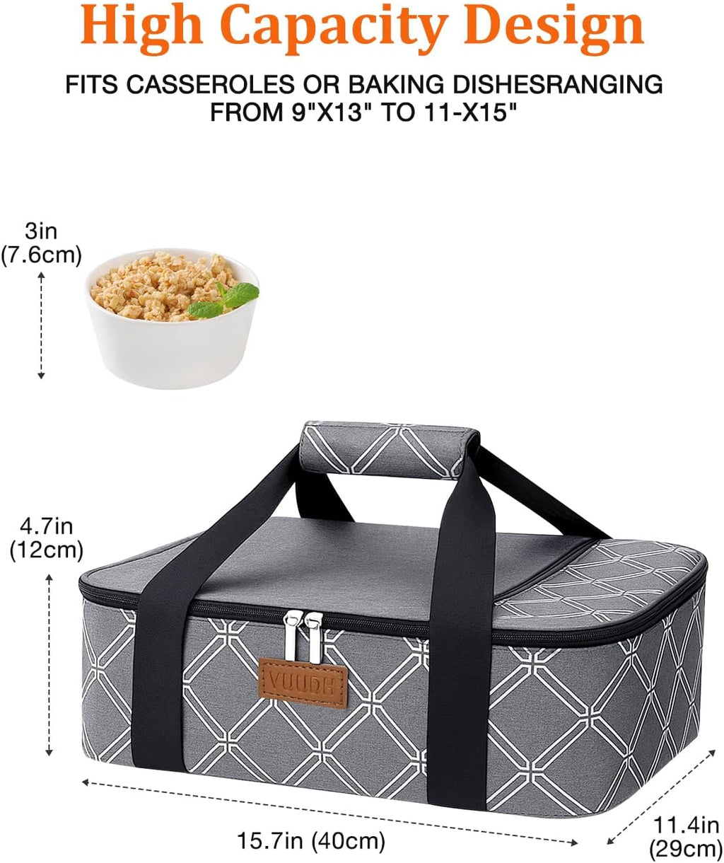 Casserole Carrier Bag, Single Insulated Food Bag, Hot Cold Lasagna Holder Tote for Picnic, Potluck or Travel, Lightweight Picnic Bag