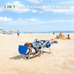 Romswi 3 in 1 Beach Chair with Face Hole, Reclining Sun Tanning Lounge Chair with Foot Rest, Cooler Bag & Cup Holder for Outdoor,Royal Blue