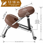 PU Leather Ergonomic Kneeling Chair, Adjustable Home and Office Stool with Thick Pads and Flexible Lockable Brake Wheels for Back Pain Relief（Coffee Brown）
