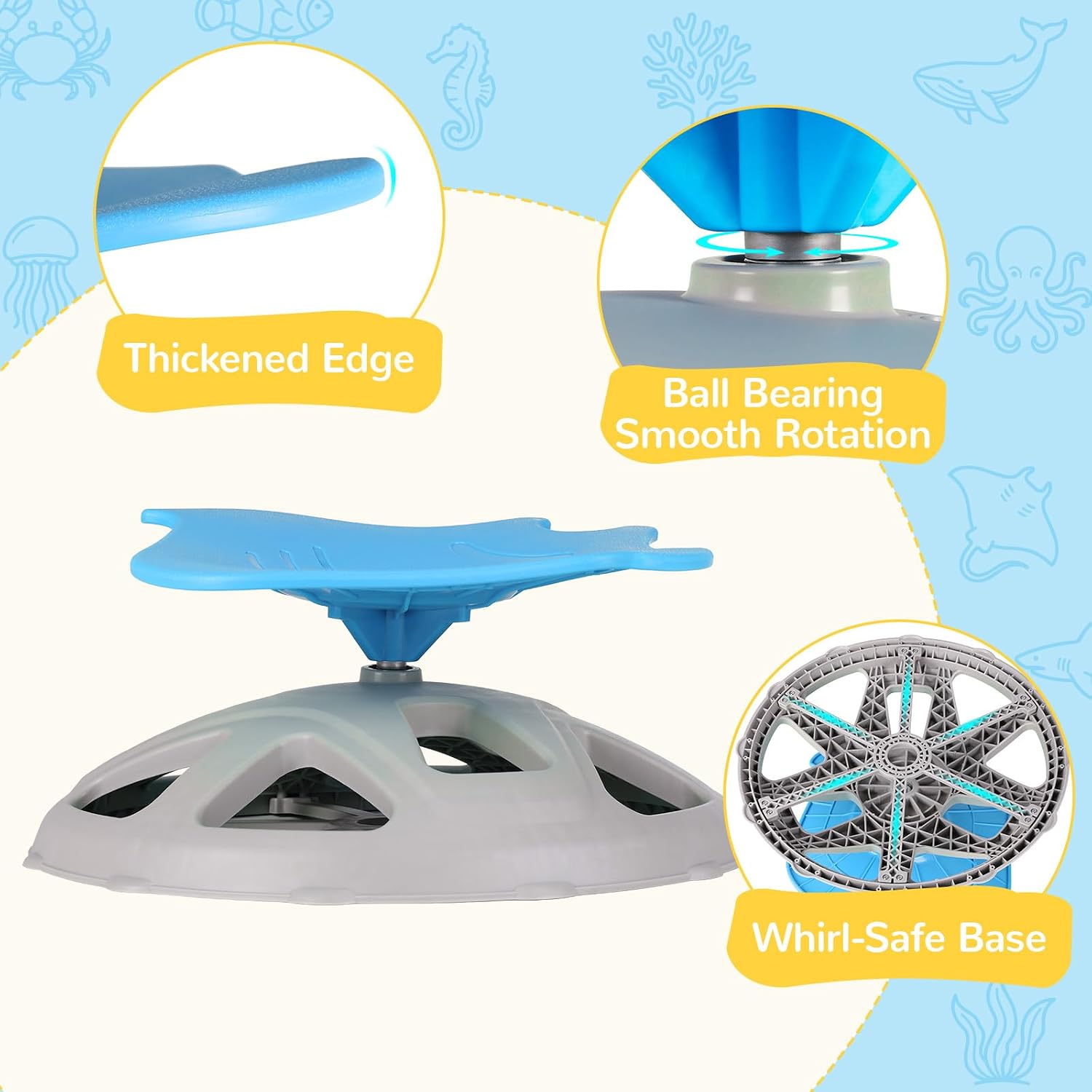 Sensory Spinning Chair for Autistic Kids, Stingray Swivel Sit and Spin Toy | For Toddlers with Autism & ADHD, Upgraded Anti-Slip Base, 360° Rotation, Balance Training, Body Coordination, 220 lb Cap