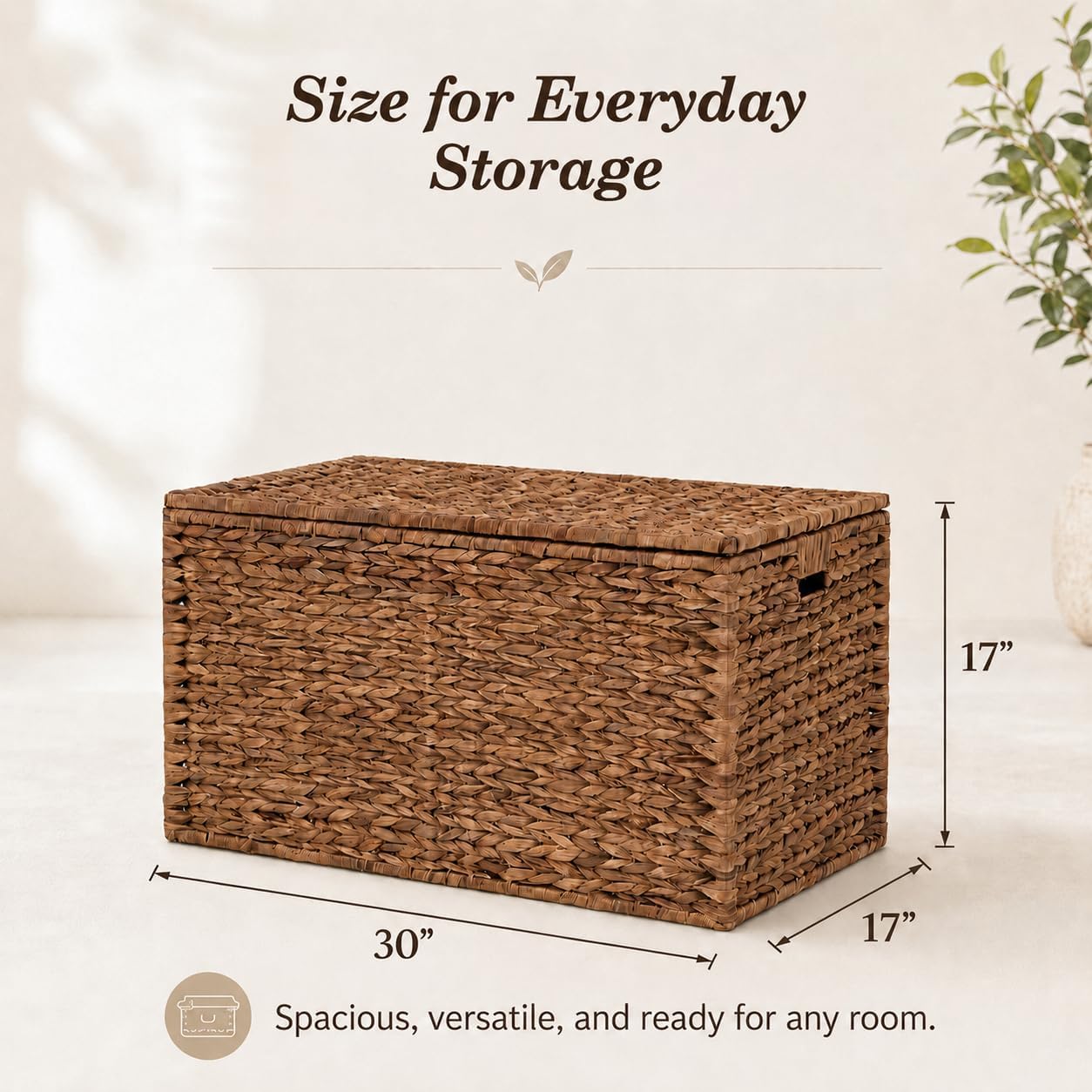 Storage Trunk w/Lid & Handles,Hand-Woven Water Hyacinth Storage Trunk,Wicker Storage Chest, Storage Bench, Wedding Trunk, for Living Room, Bedroom (Brown)