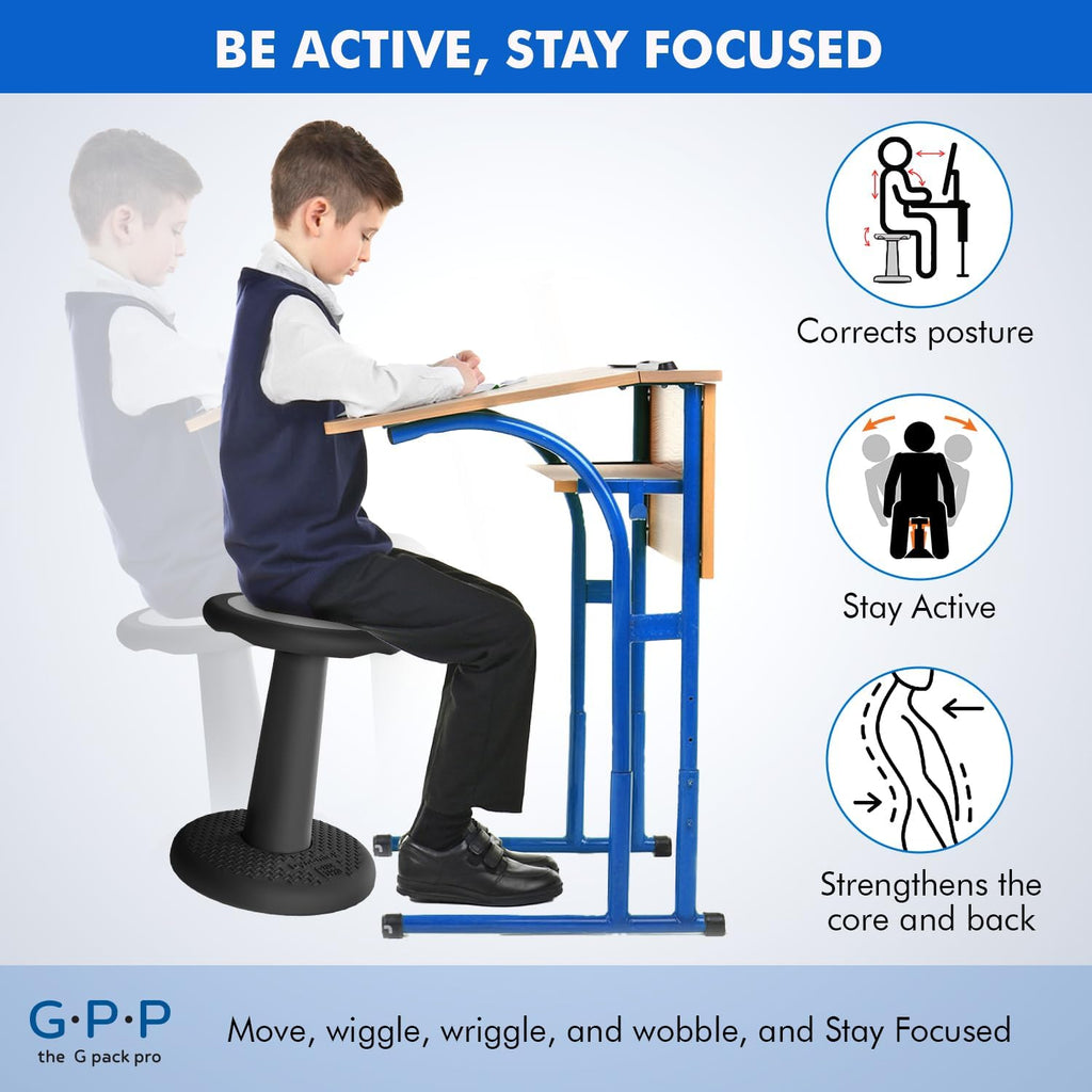 Gpack-pro Kids Wobble Stool 2-Pack – Improves Focus Attention – Non-Slip Base - Wiggle Chair Active Flexible Seating for Preschool Kindergarten Elementary School 17.7-Inch High (Black)
