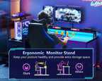 AODK 59 Inch Gaming Desk with LED Light- Reversible Computer Desk with Storage Shelves & Monitor Stand, Modern Gamer Desk Table with Fabric Drawers, Black