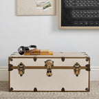 Rhino Trunk & Case Lux Faux Leather Trunk – Large 32"x18"x14" Storage Box, Coffee Table, End of Bed Chest, Entryway Storage Bench – USA-Made – Strong & Secure for Camp & Dorm – Antique Brass Hardware